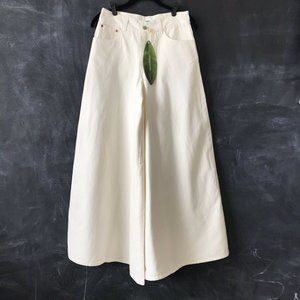 Farm Rio Wide Leg High Waist White Denim Pants